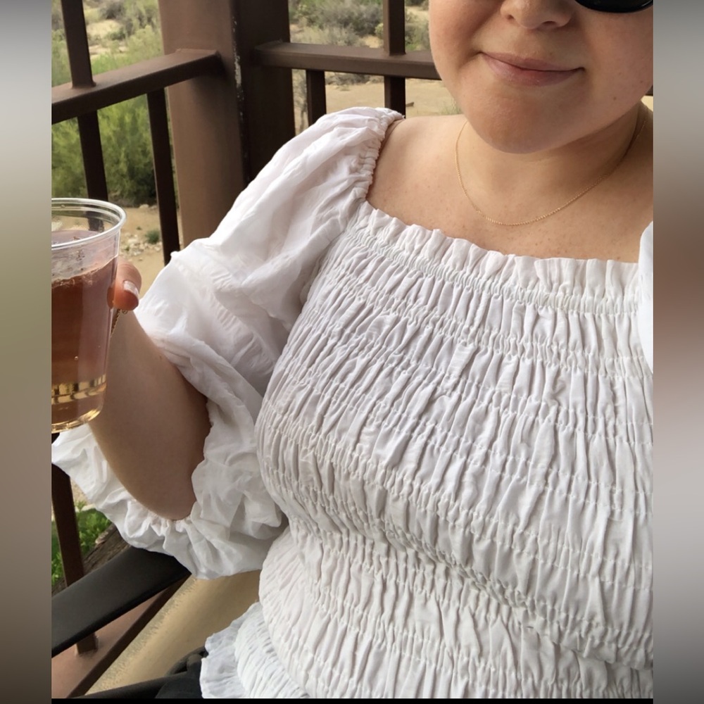 Anthropologie Women's White Smocked Blouse